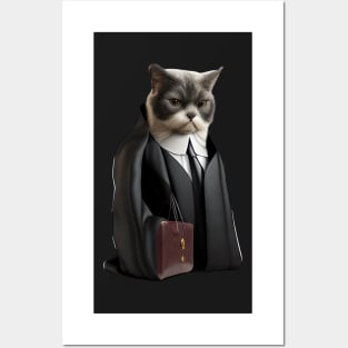 Skeptical Lawyer Cat in Advocate Gown Posters and Art